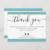 BUSINESS LOGO DANK IHNEN elegante aqua gold Glitze Dankeskarte (Vorne/Hinten)