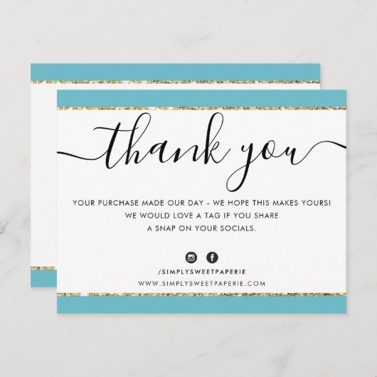 BUSINESS LOGO DANK IHNEN elegante aqua gold Glitze Dankeskarte (Vorne/Hinten)