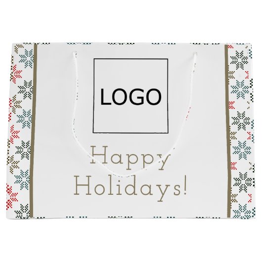 Business-Logo Elegant Poinsettia Motif Weihnachten Große Geschenktüte (Vorderseite)