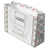 Business-Logo Elegant Poinsettia Motif Weihnachten Große Geschenktüte (Rückseite Schrägansicht)