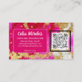 Business Logo Gold Elegance Rosa Geode QR Code Begleitkarte (Vorderseite)