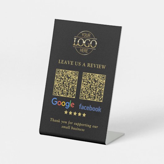 Business Logo Google & Facebook Reviews QR Code Pe Sockelschild (Vorderseite)