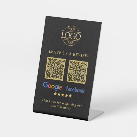 Business Logo Google & Facebook Reviews QR Code Pe Sockelschild (Vorderseite)