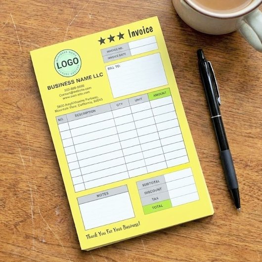 Business Logo Invoice Receipts | Custom Yellow Pad Post-it Klebezettel