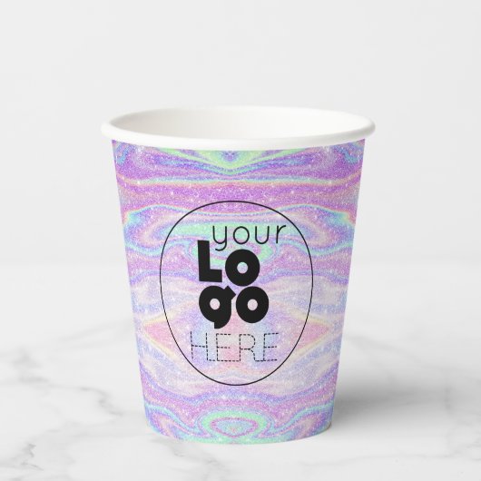 Business-Logo Iridescent Glitzer Paper Party Cups Pappbecher (Vorderseite)