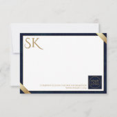 Business Logo Luxury Navy Leather Mitteilungskarte (Vorderseite)