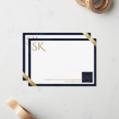 Business Logo Luxury Navy Leather Mitteilungskarte (Vorderseite/Rückseite Beispiel)