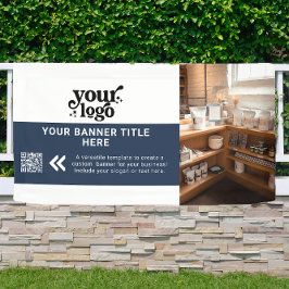 Business-Logo Navy Blue Modern QR-Foto Banner