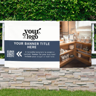 Business-Logo Navy Blue Modern QR-Foto Banner