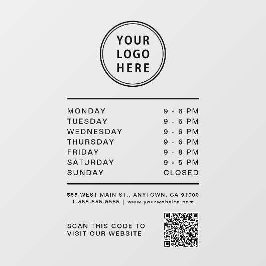 Business Logo Open Hours Create Your QR Code Fensteraufkleber (Blatt)