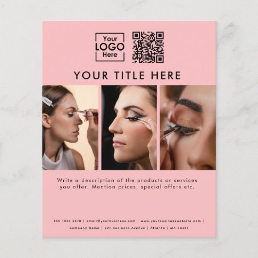Business-Logo Pink Beauty Salon 3 Fotos QR-Code Flyer (Vorne)