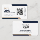 Business Logo Promotional Modern Navy Blue & Gold Rabattkarte (Vorne/Hinten)