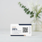 Business Logo Promotional Modern Navy Blue & Gold Rabattkarte (Stehend Vorderseite)