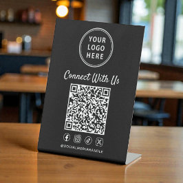Business Logo QR Code Black Tabletop Sockelschild