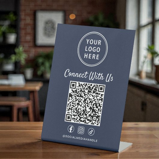 Business Logo QR Code Blue Tabletop Sockelschild