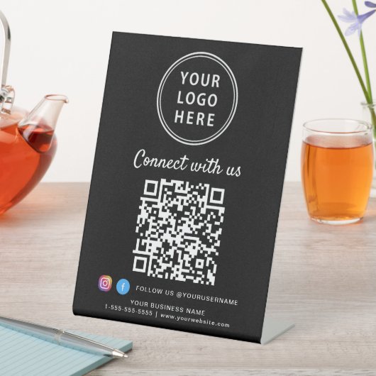 Business Logo QR Code Connect With Us Tabletop Sockelschild (In Situ)