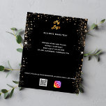 Business Logo qr Code Instagramm schwarzes Gold Flyer<br><div class="desc">Ein schwarzer Hintergrund mit Imitaten vergoldeten Glitzer Staub. Personalisieren Sie Ihr Firmenlogo,  Ihren Namen,  Ihre Adresse,  Ihren Text,  Ihren eigenen QR-Code und fügen Sie ihn Ihrem Instragentenkonto hinzu. AE AE</div>