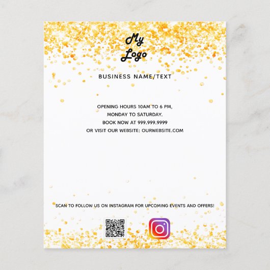 Business Logo qr Code Instagramm Text weißes Gold Flyer (Vorne)