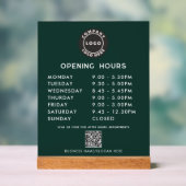 Business Logo QR Code Opening Hours Green Acrylschild (Neutral)