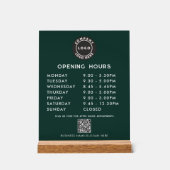 Business Logo QR Code Opening Hours Green Acrylschild (Vorderseite)