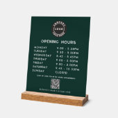 Business Logo QR Code Opening Hours Green Acrylschild (Winkel)