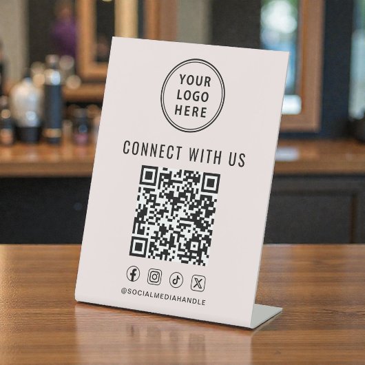 Business Logo QR Code Pink Tabletop Sockelschild