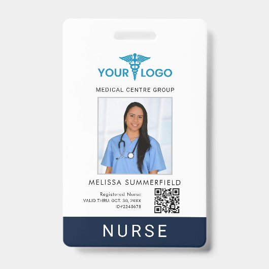 Business Logo QR Code Registered Nurse Photo ID Ausweis (Vorderseite)