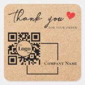 Business Logo Qr Code Rustic Kraft Vielen Dank Quadratischer Aufkleber (Vorderseite)