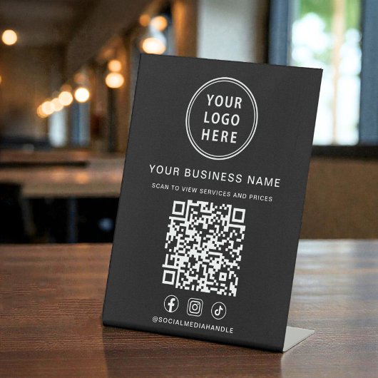 Business Logo QR Code Social Media Black Sockelschild