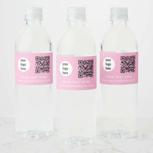 Business Logo QR Code Text Website Pink Customer Wasserflaschenetikett (Flaschen)