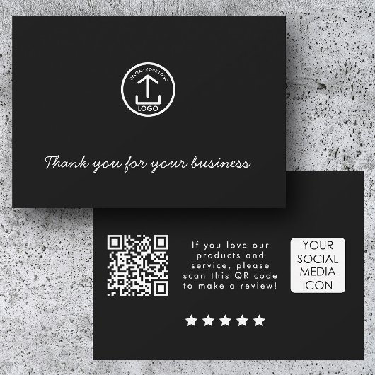 Business Logo Review Link QR Code Thank You Black Dankeskarte