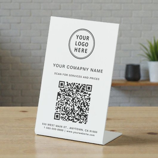 Business Logo Scan Me Create Your QR Code Sockelschild