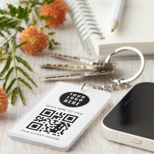 Business Logo Scan QR Code Simple Custom Schlüsselanhänger (Vorderseite rechts)