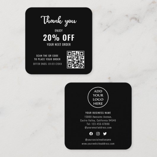 Business-Logo Schwarz-weiß Moderne QR-Loyalität Rabattkarte (Vorne/Hinten)