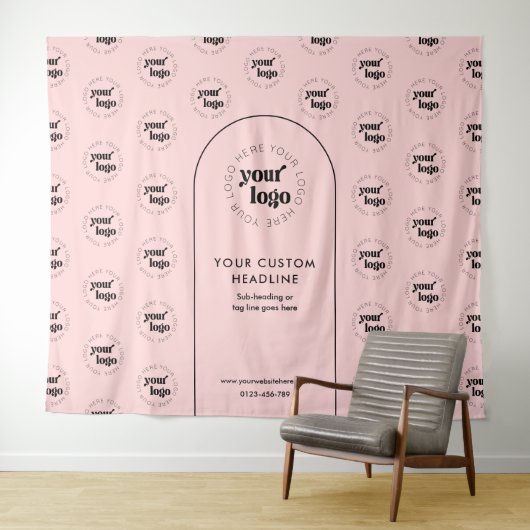 Business Logo Step Repeat Pink & Black Backdrop Wandteppich (Beispiel (Horizontal))