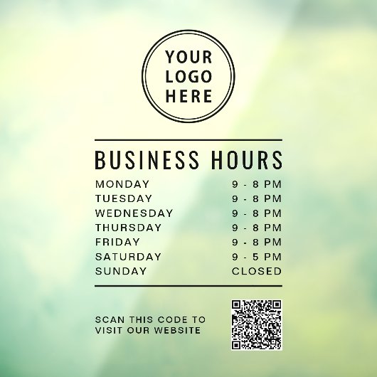 Business Logo Store Hours Create Your QR Code Fensteraufkleber (Blatt 3)