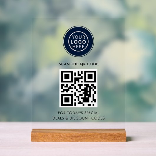 Business-Logo und QR-Code Minimalistisch Acrylschild (Neutral)