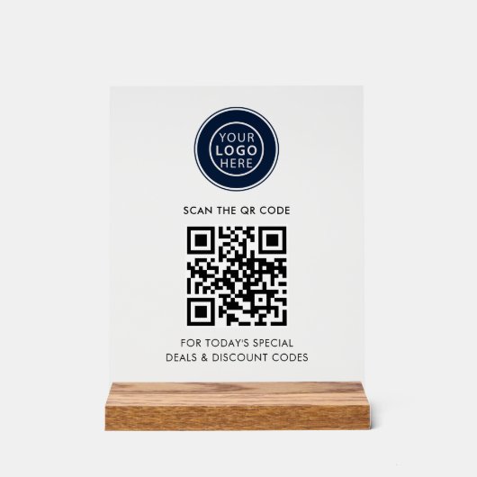 Business-Logo und QR-Code Minimalistisch Acrylschild (Vorderseite)