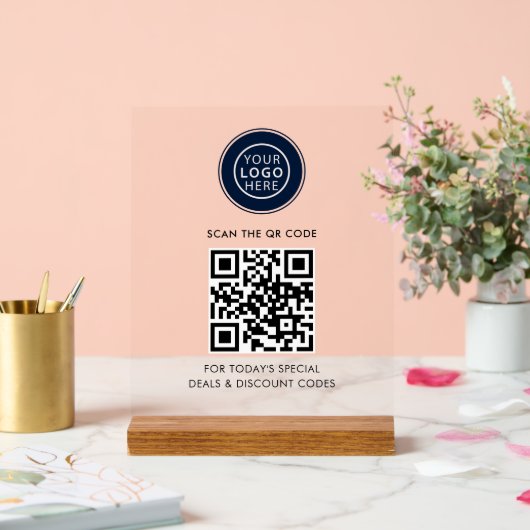Business-Logo und QR-Code Minimalistisch Acrylschild (Hochzeit)