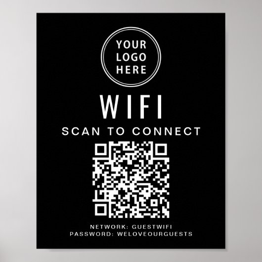 Business-Logo Wifi Network QR-Code Schwarz Poster (Vorne)