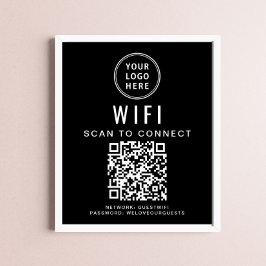 Business-Logo Wifi Network QR-Code Schwarz Poster