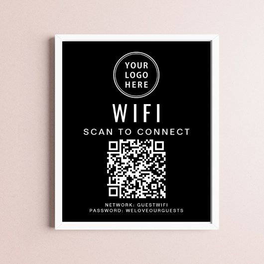 Business-Logo Wifi Network QR-Code Schwarz Poster