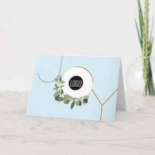 Business-Logo Wreath Happy Holidays light Blue Joy Feiertagskarte