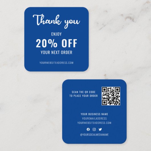 Business Loyalty Promo Eleganter QR Code Blau Rabattkarte (Vorne/Hinten)