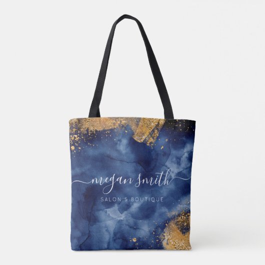 Business Luxe Navy Blue Gold Werbeaktion Tasche (Rückseite)