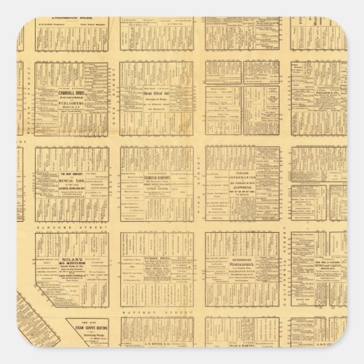 Business Map von San Francisco Quadratischer Aufkleber (Vorderseite)