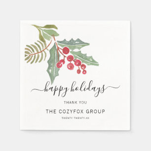 Business Modern Script Holly Berry Serviette