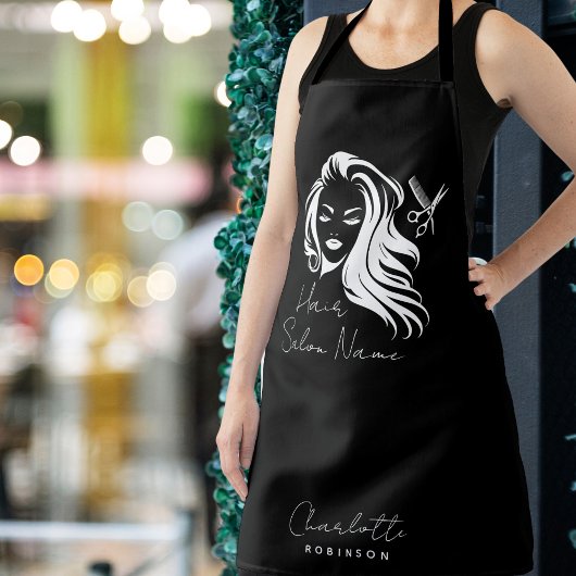 Business Name Hair Salon Black Schürze