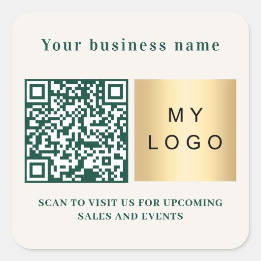 Business name ivory emerald green logo qr code quadratischer aufkleber (Vorderseite)