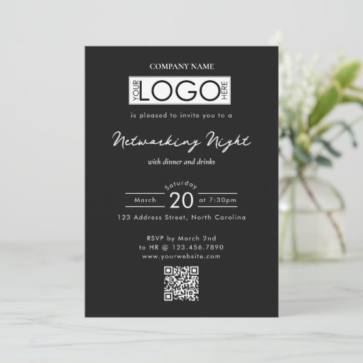 Business Networking Dinner Event Logo QR Code Einladung (Stehend Vorderseite)